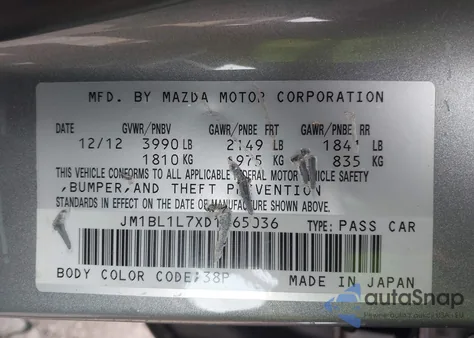 2013 Mazda Mazda3 I Touring from USA, damaged, VIN JM1BL1L7XD1765036